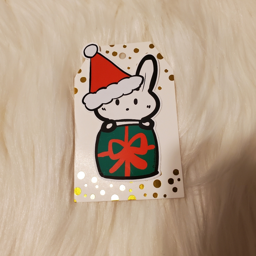 Festive Bunny Sticker with Santa Hat Lucky Bun Studio